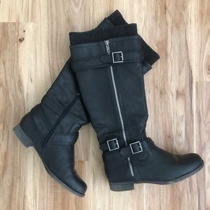 Black Faux Leather Sweater Boots 6.5
